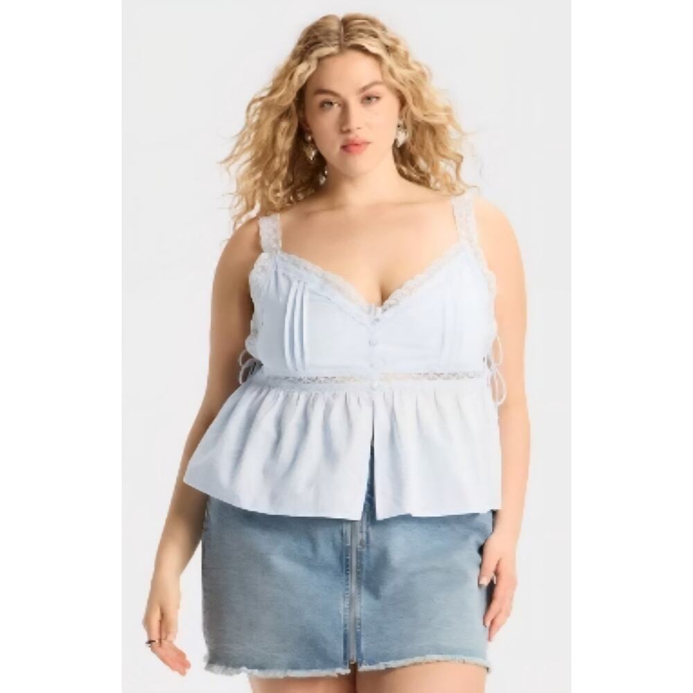 Wild Fable New Tank Top Womens Size XXL Black Lace Baby Doll Split Flyaway Shirt